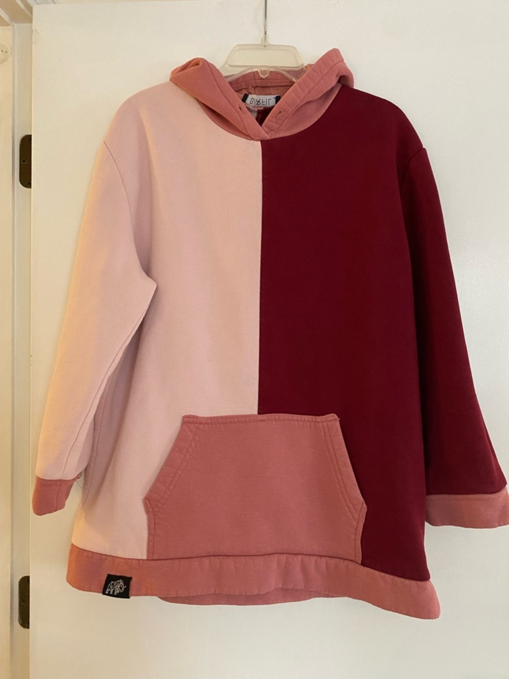 Two-Tone Pink & Burgundy Hoodie - Cozy Colorblock Pullover